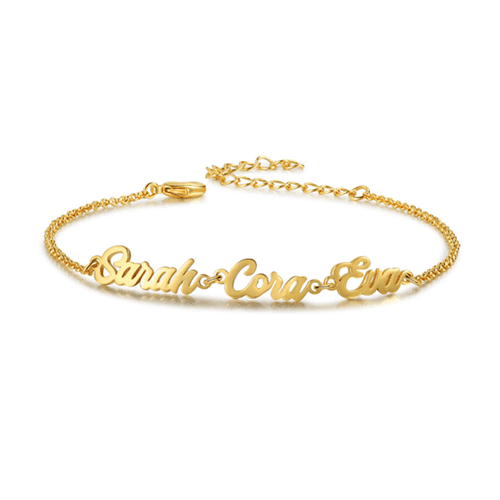 custom stainless steel three name bracelet 3 names wholesale manufacturers personalized gold plated multiple name bracelets bulk suppliers and factory